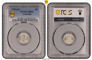 1962-M Australian Threepence PCGS Grade: MS63