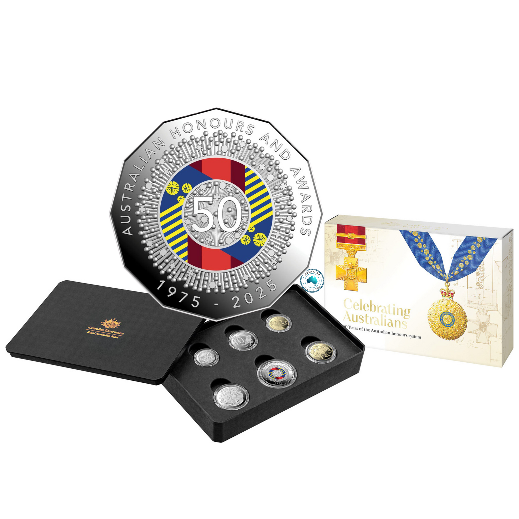 2025 Australian Honours System 6 Coin Proof Set with Coloured 50c
