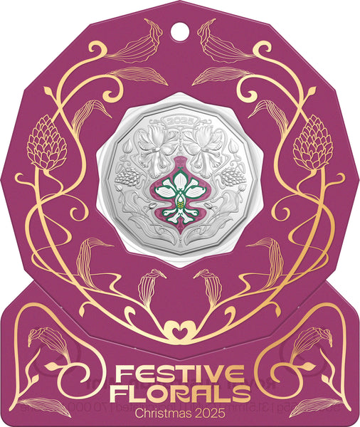 2025 Christmas Decoration 'Festive Florals' 50c Silver Uncirculated Coin