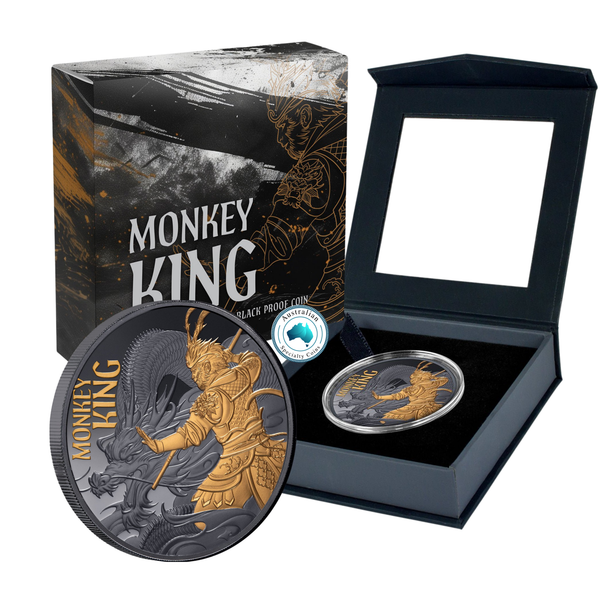 2026 Monkey King $1 Gold-plated 1oz Silver Black Proof Coin