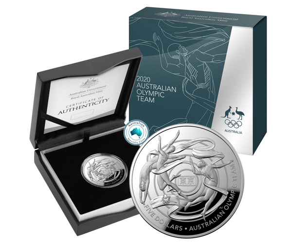 2020 Australia Olympic Team $5 1oz Fine Silver Proof Domed Coin