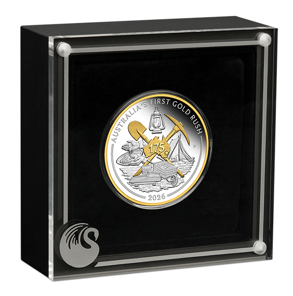2026 Australia's First Gold Rush 175th Anniversary 1oz Fine Silver Proof Gilded Coin