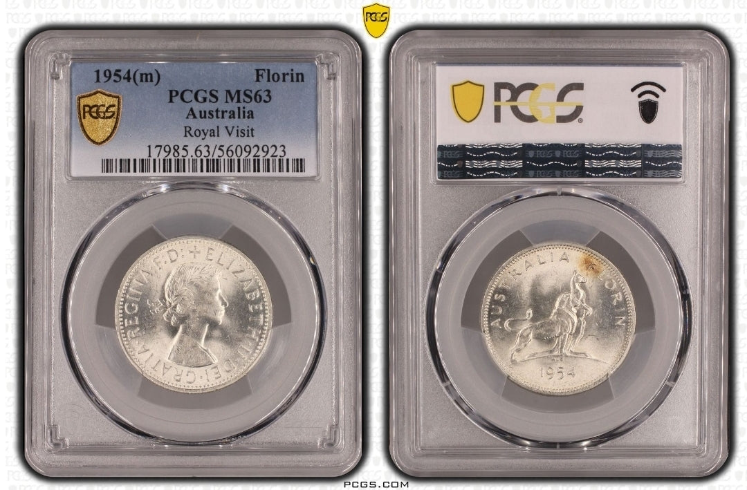 1954-M Australian 'Royal Visit' Florin PCGS Grade: MS63