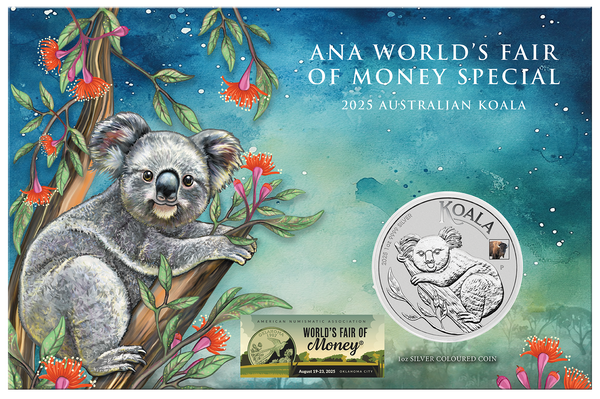 2025 ANA Coin Show Special 'Australian Koala with 
Bison Privy' 1oz Silver 
Coloured Coin