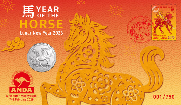 2026 Lunar Year of the Horse 50c PNC with ANDA Money Expo Overprint