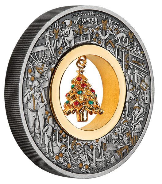 2025 Christmas 'Santas Workshop' 2oz Silver Antiqued Coloured Coin