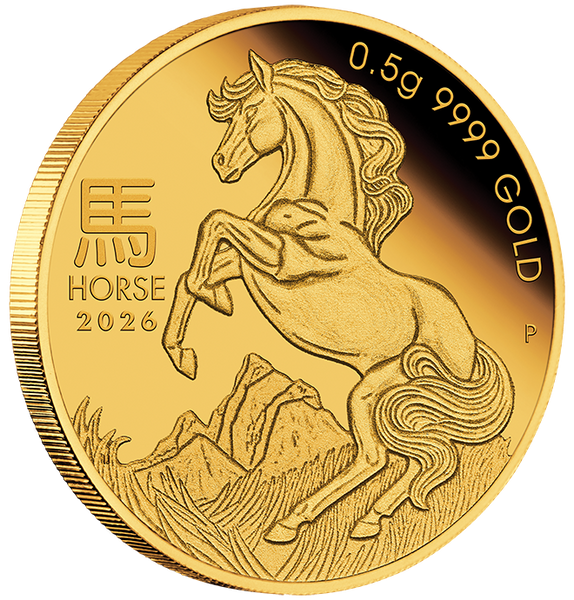 2026 Year of the Horse 0.5g Gold $2 Coin on Card