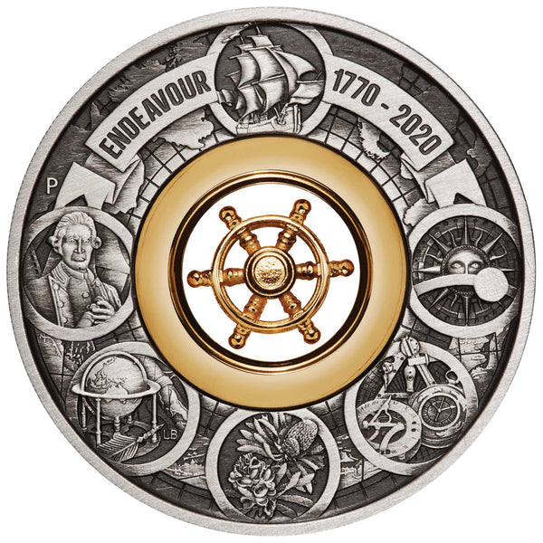 2020 Voyage of Discovery Endeavour 1770-2020 2oz Silver Antiqued Coin