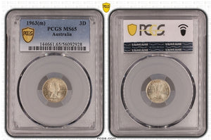 1963-M Australian Threepence PCGS Grade: MS65