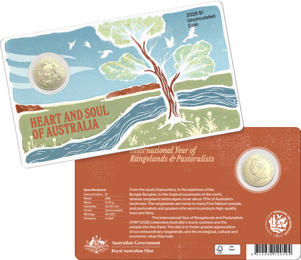 2026 Heart & Soul of Australia $1 Uncirculated Coin on Card
