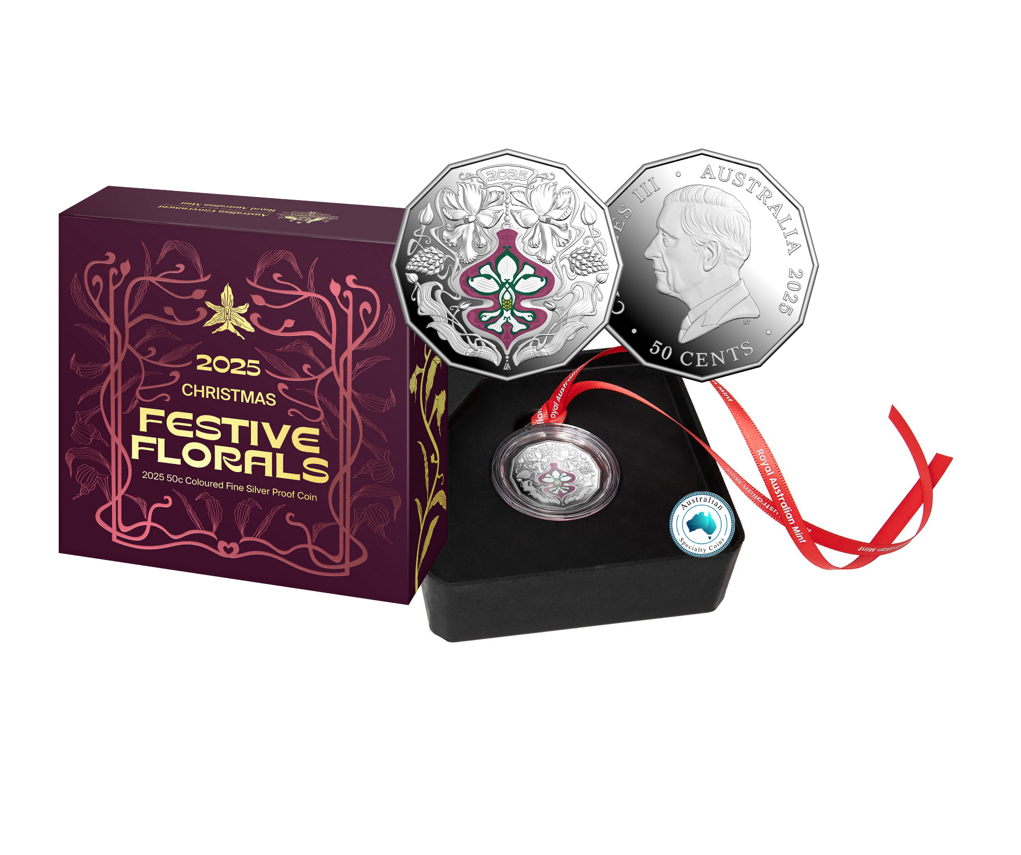 2025 Christmas Decoration 'Festive Florals' 50c Silver Proof Coin