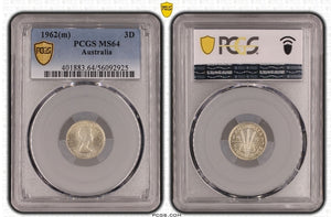 1962-M Australian Threepence PCGS Grade: MS64