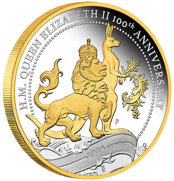 2026 Queen Elizabeth II 100th Birthday Florin 1oz Fine Silver Proof Gilded Coin