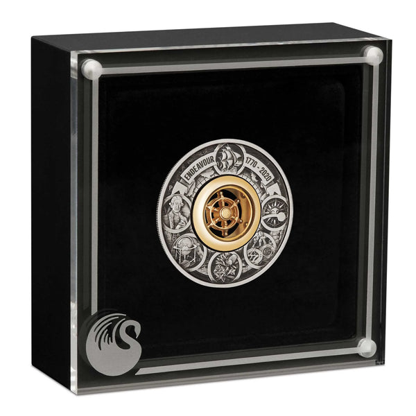 2020 Voyage of Discovery Endeavour 1770-2020 2oz Silver Antiqued Coin