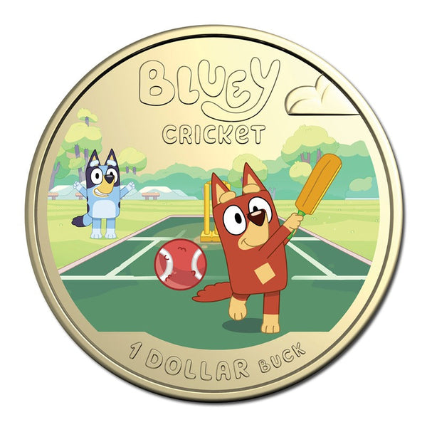 2026 Bluey Cricket $1 Coloured Coin on Card