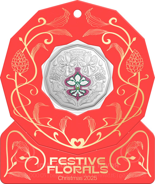 2025 Christmas Decoration 'Festive Florals' 50c Silver Uncirculated Coin