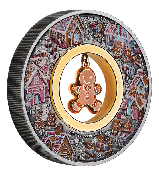 2026 Gingerbread Christmas 2oz Silver Antiqued Coloured Coin