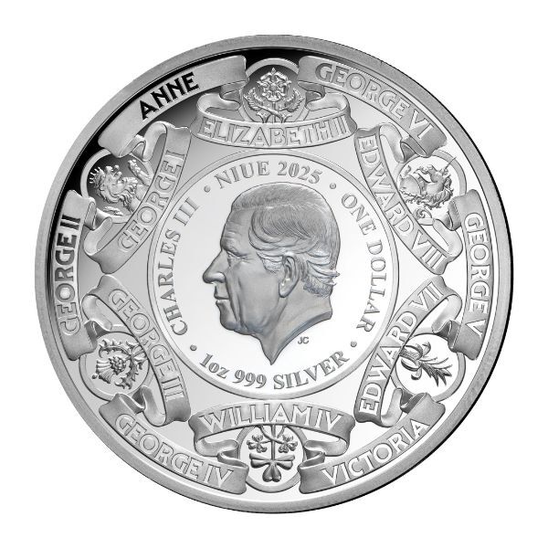 2025 Monarchs of Britain Gold-Plated 1oz Fine Silver Proof Coin