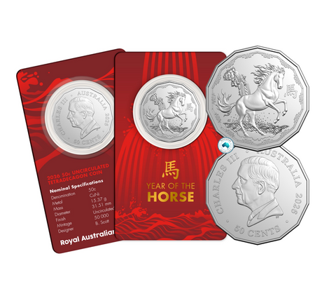 2026 Lunar Year of the Horse 50c Tetra Decagon UNC Coin