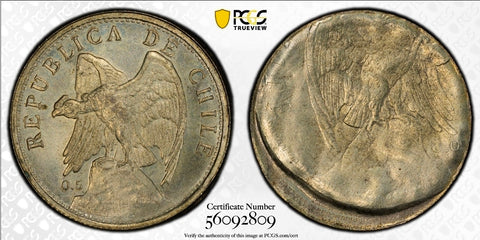 1921-27 Chile 1 Peso Full Brockage Mint Error PCGS: MS64