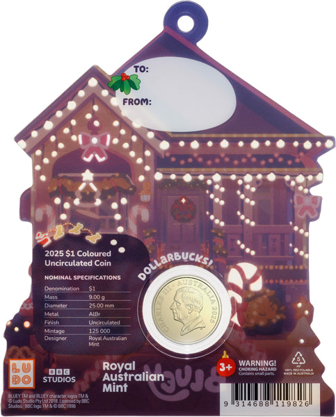 2025 Bluey Christmas $1 Coloured Decoration Coin