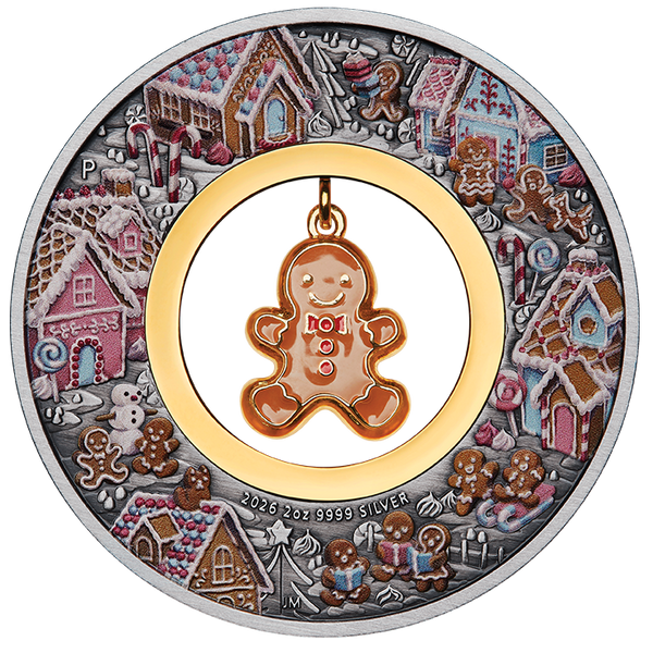 2026 Gingerbread Christmas 2oz Silver Antiqued Coloured Coin