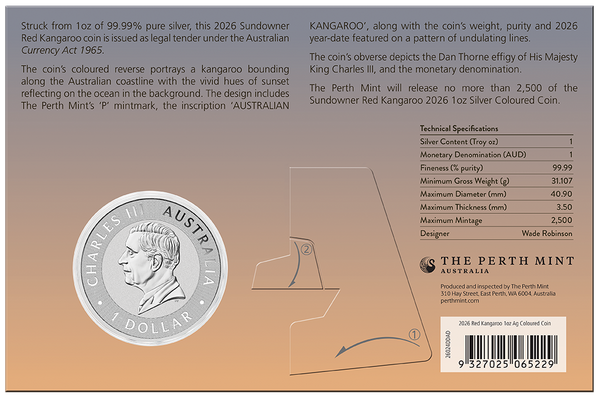 2026 Kangaroo Series 'Red Kangaroo' 1oz Silver Coloured Coin on Card