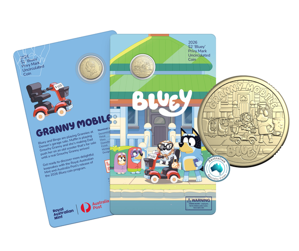 2026 Bluey 'Granny Mobile' $2 Coin on Card