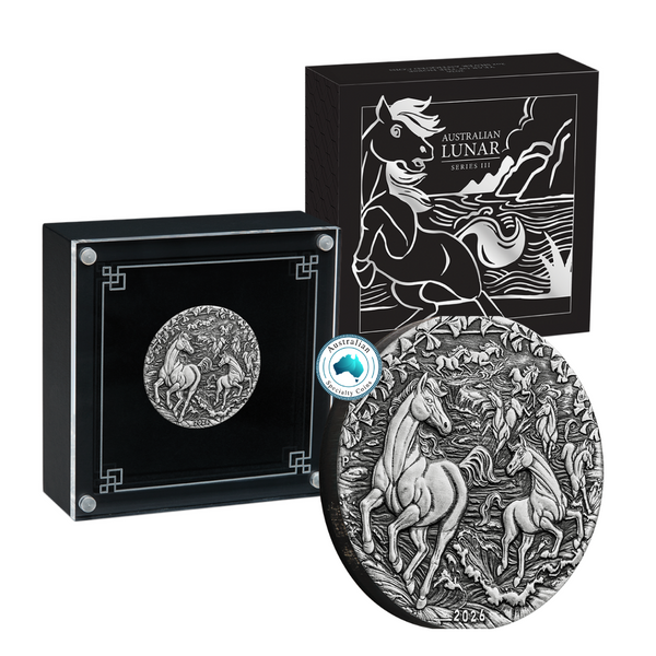 2026 Australian Lunar Series III Year of the Horse 2oz Silver Antiqued Coin