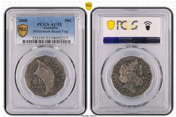 2000 Millennium 'Incused' 50c Coin PCGS: AU53