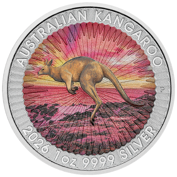 2026 Kangaroo Series 'Red Kangaroo' 1oz Silver Coloured Coin on Card