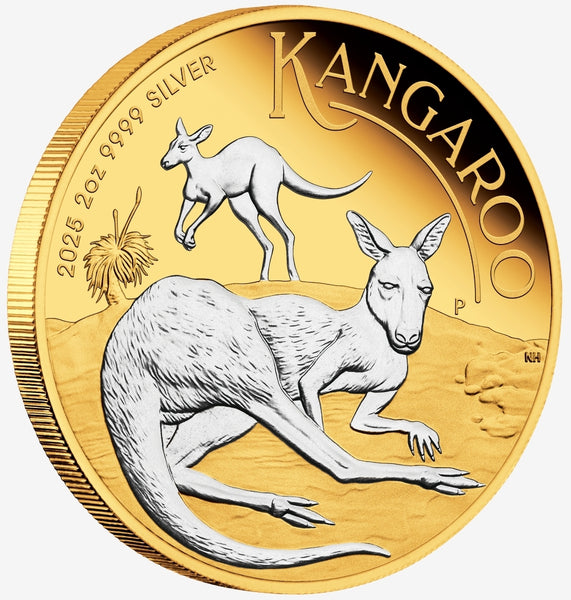 2025 Australian Kangaroo $2 Gold-plated 2oz Silver Proof Coin