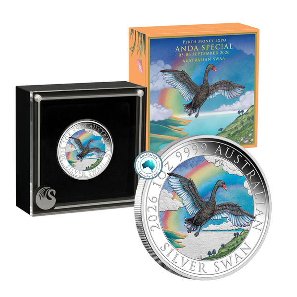 2026 Perth Money Expo - Australian Swan 1oz Coloured Silver Proof Coin