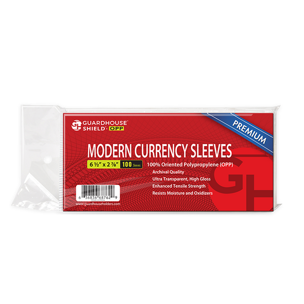 Guardhouse Shield - Modern Currency Banknote Sleeves - Premium OPP - Pack of 100