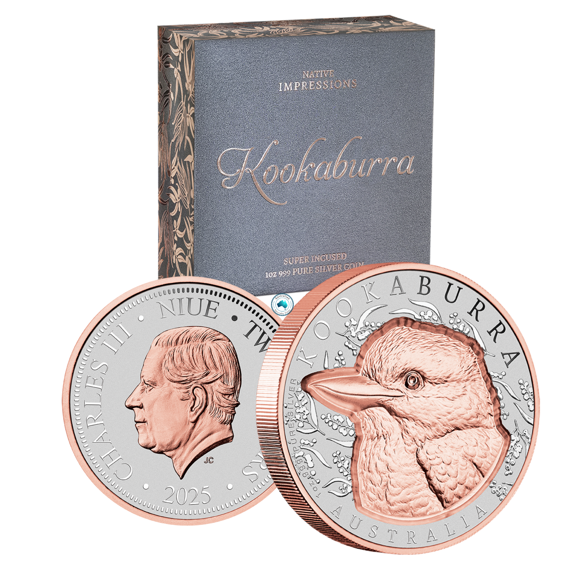 2025 Native Impressions Kookaburra 1oz Super Incused Rose Gold Silver Coin