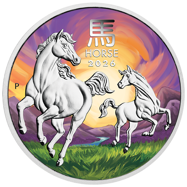 2026 Year of the Horse 1oz Silver Coloured Coin on Card (Melbourne Money Expo)