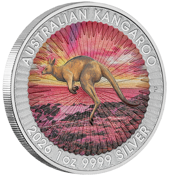 2026 Kangaroo Series 'Red Kangaroo' 1oz Silver Coloured Coin on Card
