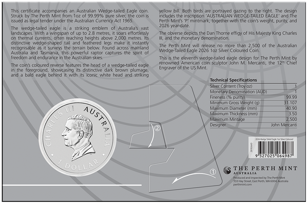 2026 Australian Wedge-Tailed Eagle 1oz Silver Coloured Coin