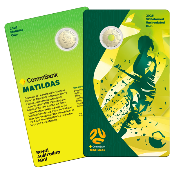2026 Matilda's $2 Coloured Coin on Card