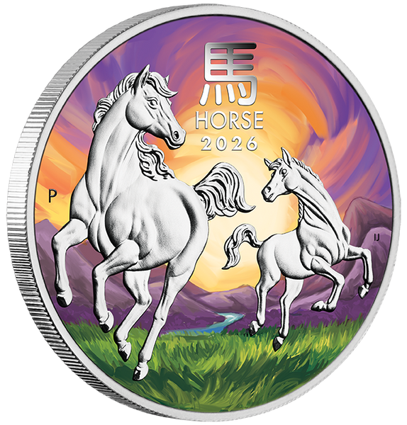 2026 Year of the Horse 1oz Silver Coloured Coin on Card (Melbourne Money Expo)