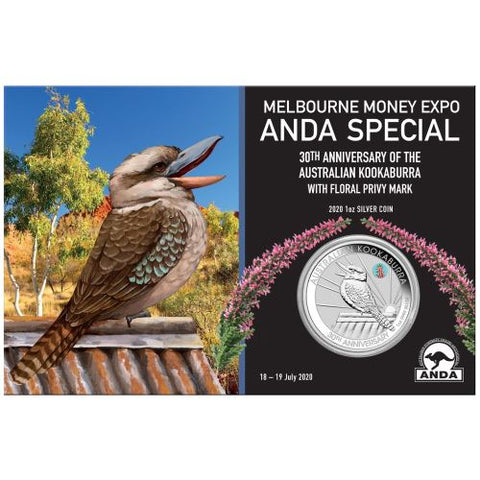 2020 1oz Silver Kookaburra Coin with Pink Common Health Privy (Melbourne ANDA)