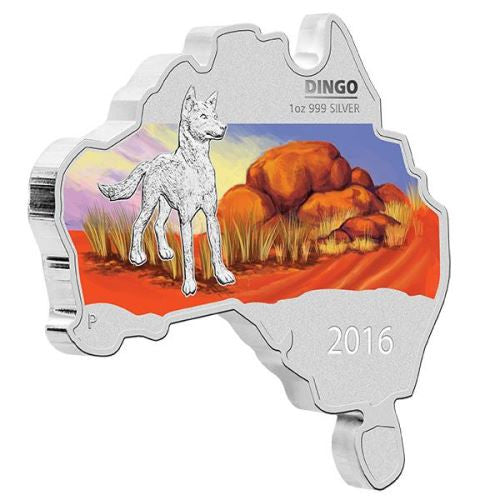 2016 Australian Map Shaped Dingo $1 1oz Silver Coin