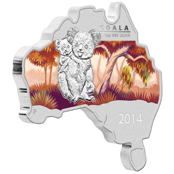 2014 $1 Australian Map Shaped Coin – Koala 1oz Silver Coin
