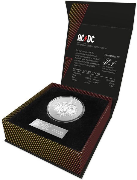2021 AC/DC Silver Frosted Uncirculated $1 Coin