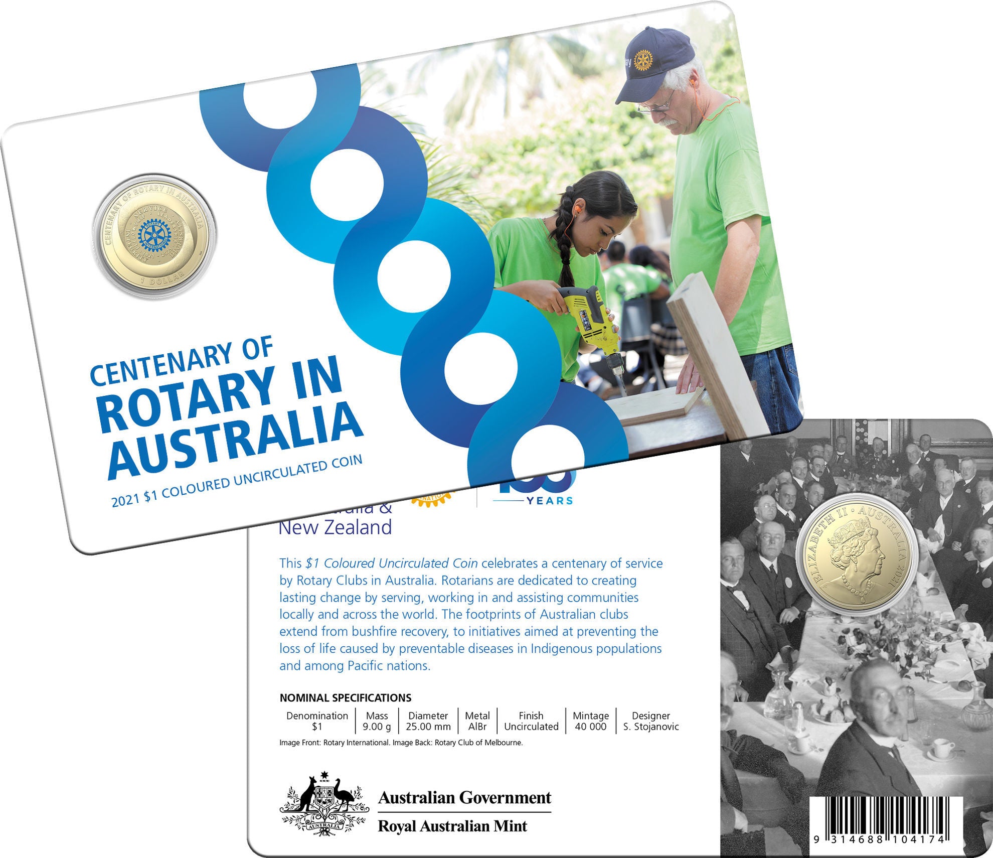 2021 Centenary of Rotary Coloured $1 Carded