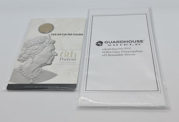 Guardhouse Shield Resealable Protective Sleeves Pack of 25 - Suitable for Larger Carded Coins
