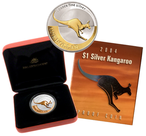 2004 Kangaroo 1oz Selectively Gold Plated Silver Coin