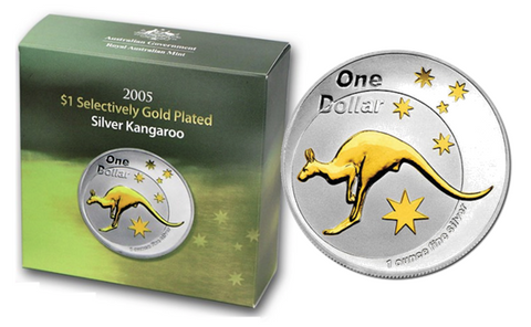 2005 Kangaroo 1oz Selectively Gold Plated Silver Coin