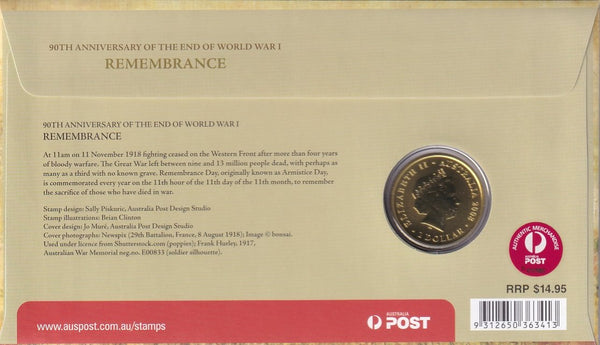 2008 90th Anniversary of the End of World War 1 - $1 PNC