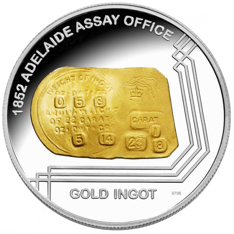 2009 - Adelaide Assay Office Gold Ingot Selectively Gold Plated Silver Proof Coin